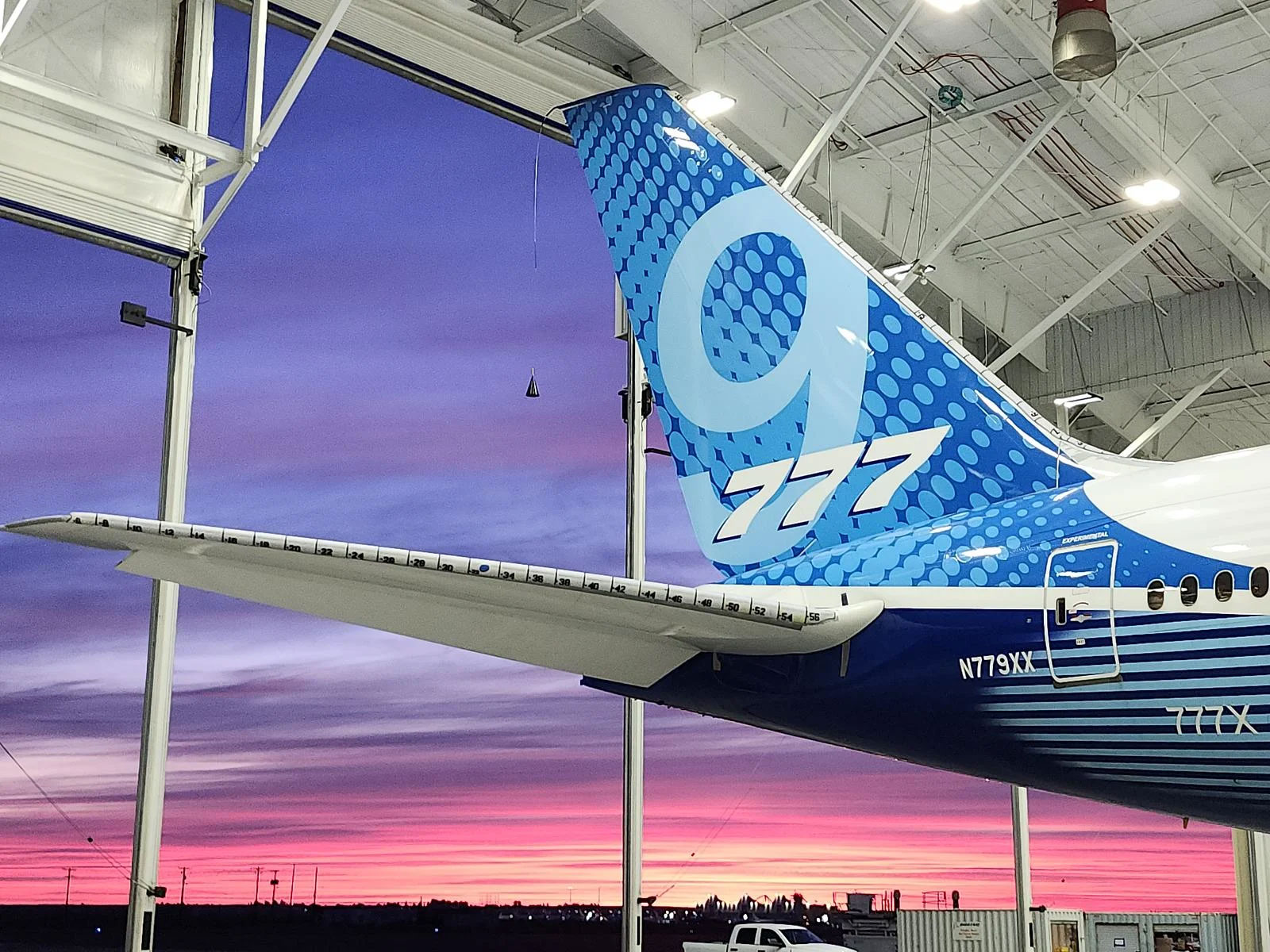 Hundreds of 3D-printed shapes simulate the build-up of ice on the 777-9 for certification testing out of Moses Lake, Washington.
