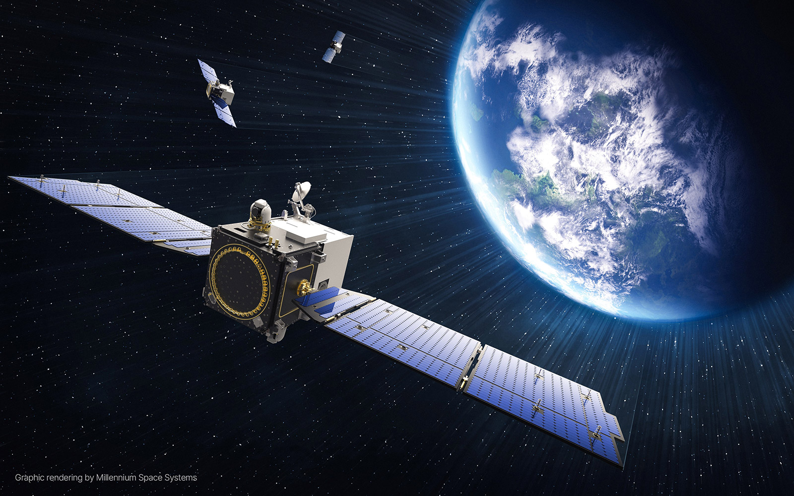 On-orbit render of the Resilient MWT MEO satellite constellation