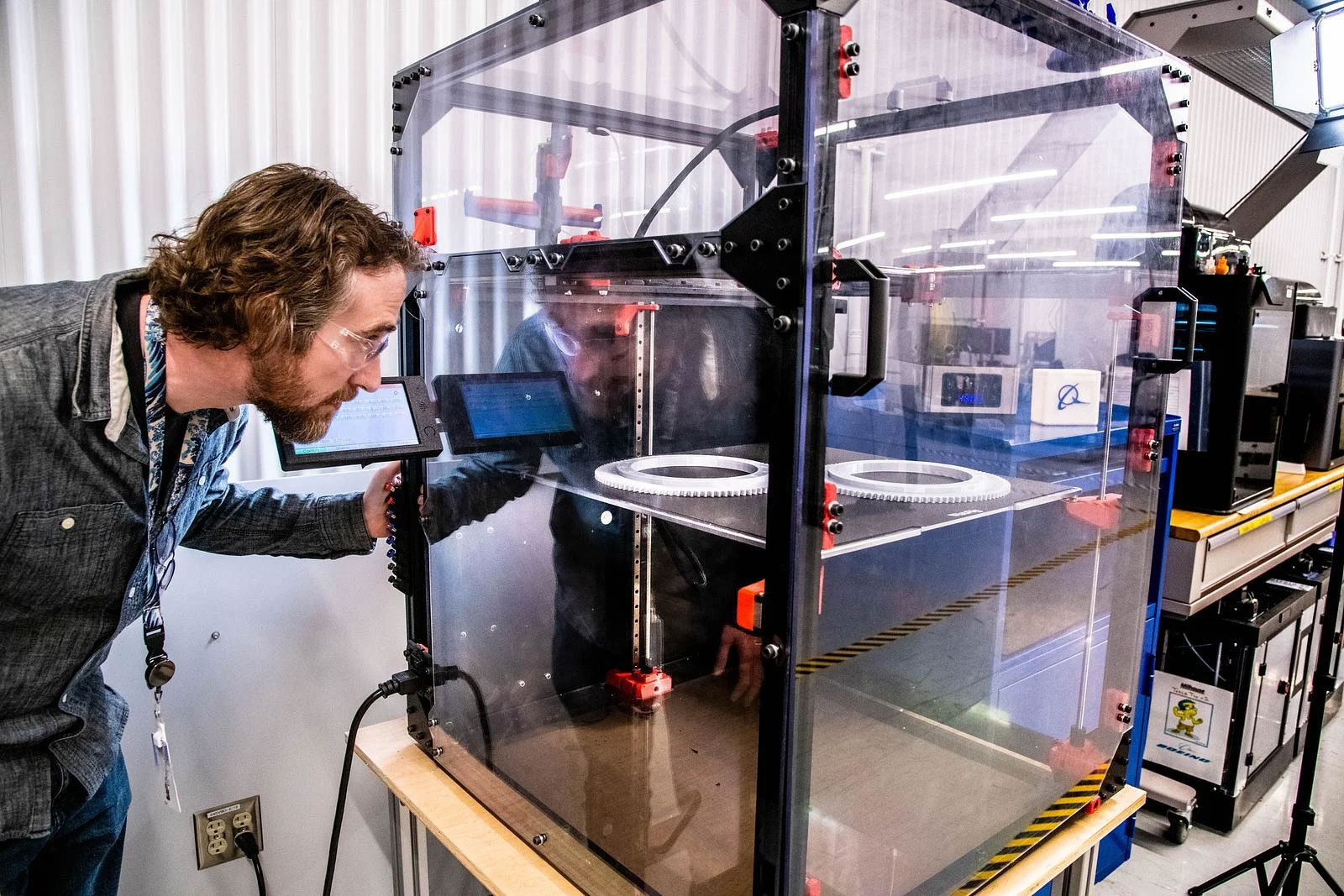 Matt Huff at his Boeing Additive Manufacturing workstation.