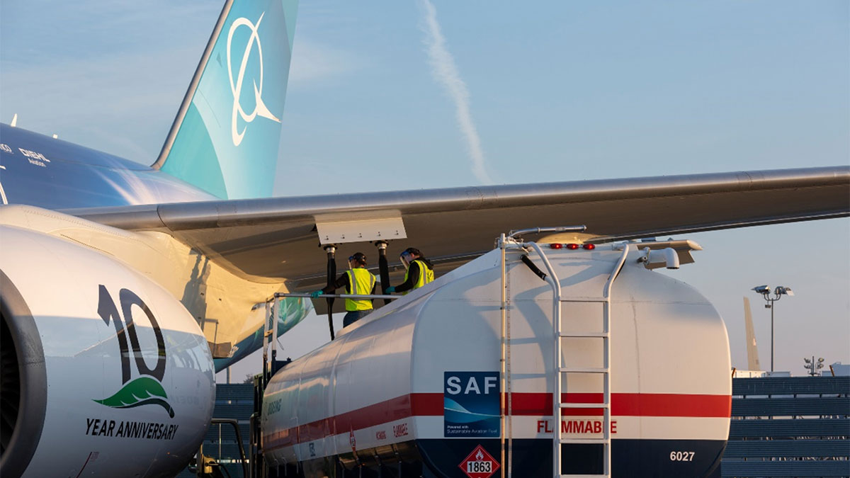 The Boeing ecoDemonstrator being fueled by SAF.