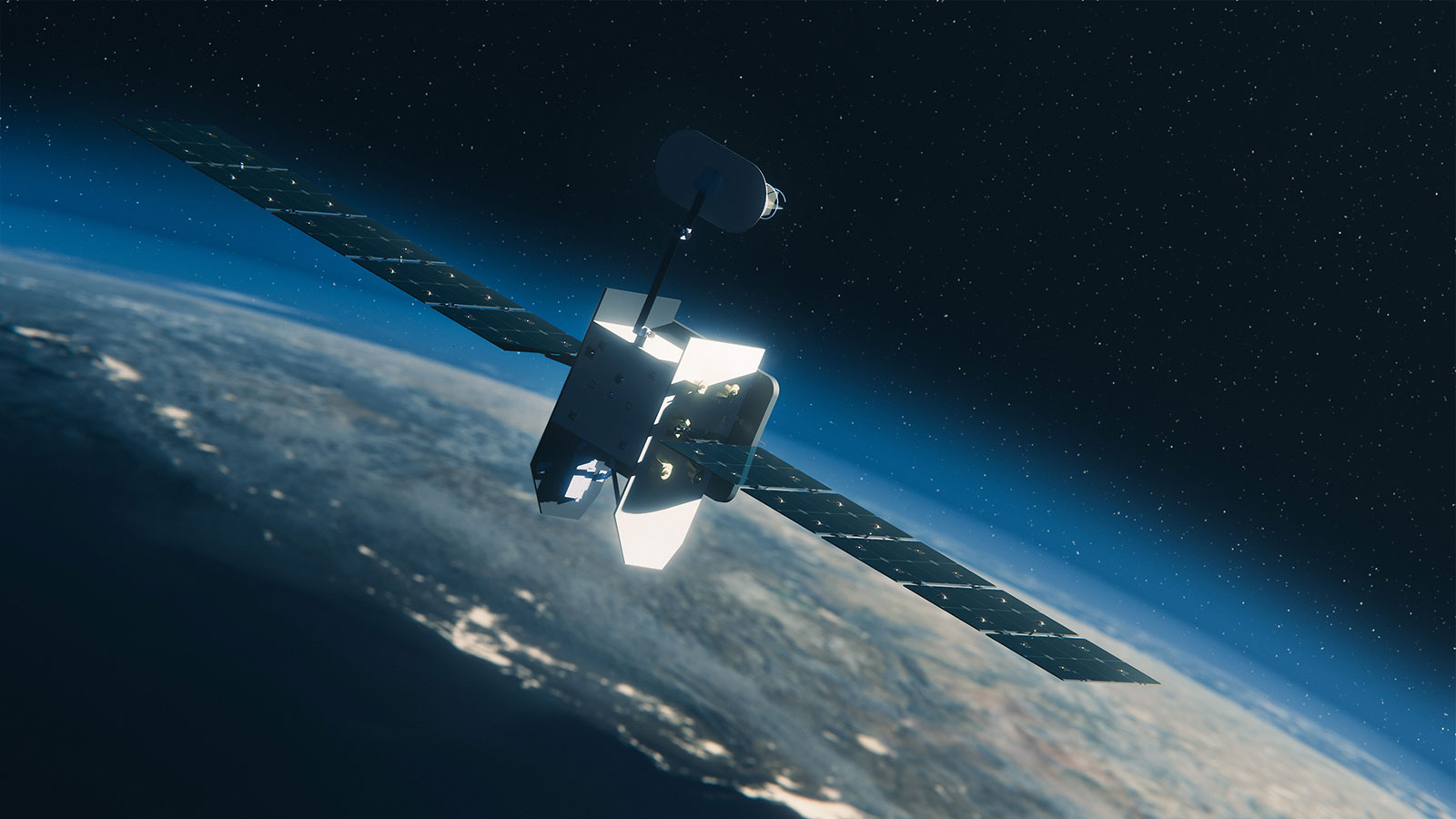 Artist’s rendering of Boeing and Millennium Space Systems’ new mid-class spacecraft, Resolute, designed to give government and commercial customers a flexible option for multi-orbit missions.
