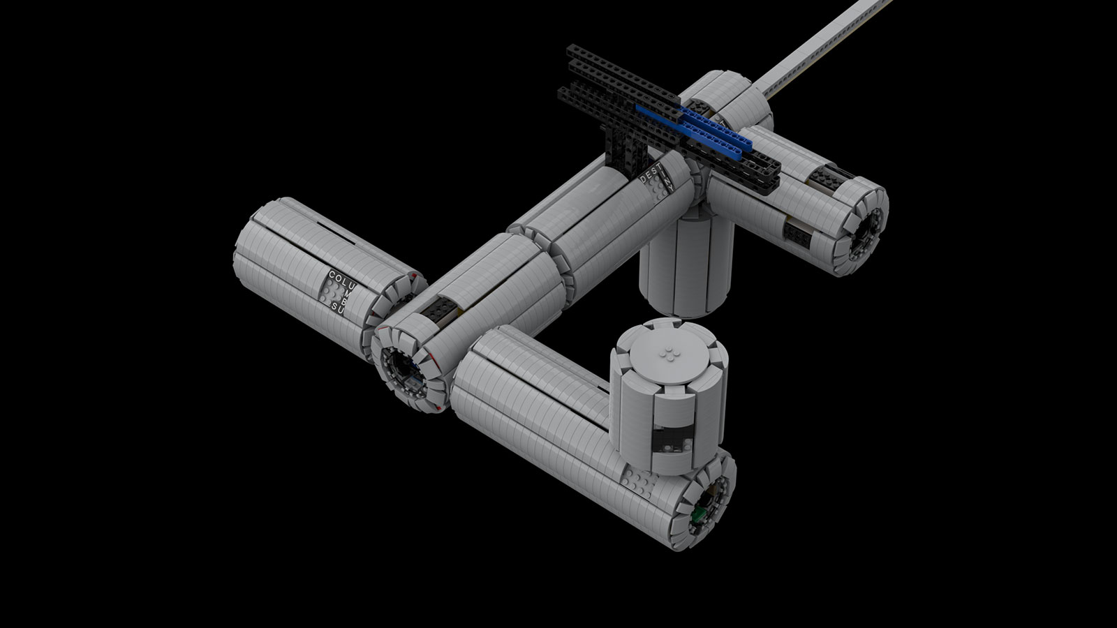 Digital 3D mock-up of a small Lego space-station module assembly created in BrickLink Studio.