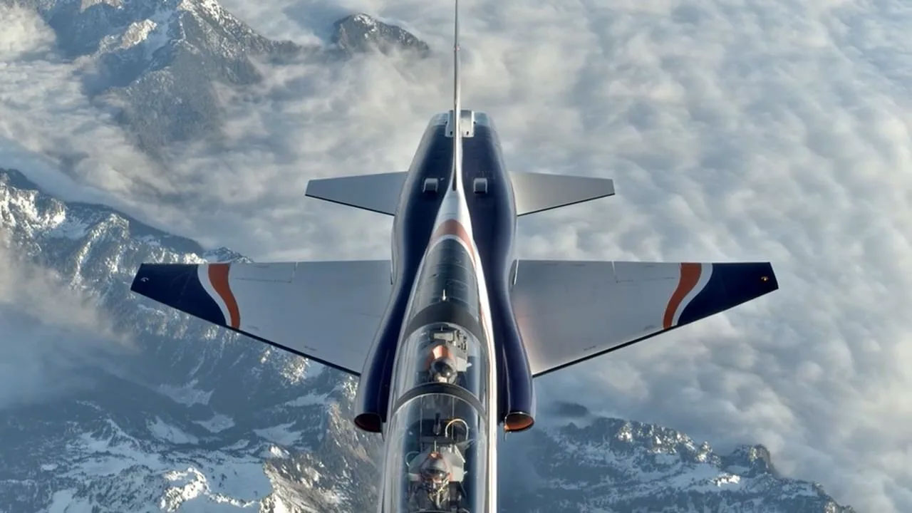 A T-38 flies in refueling formation behind a KC-46A, as captured by RVS 2.0.