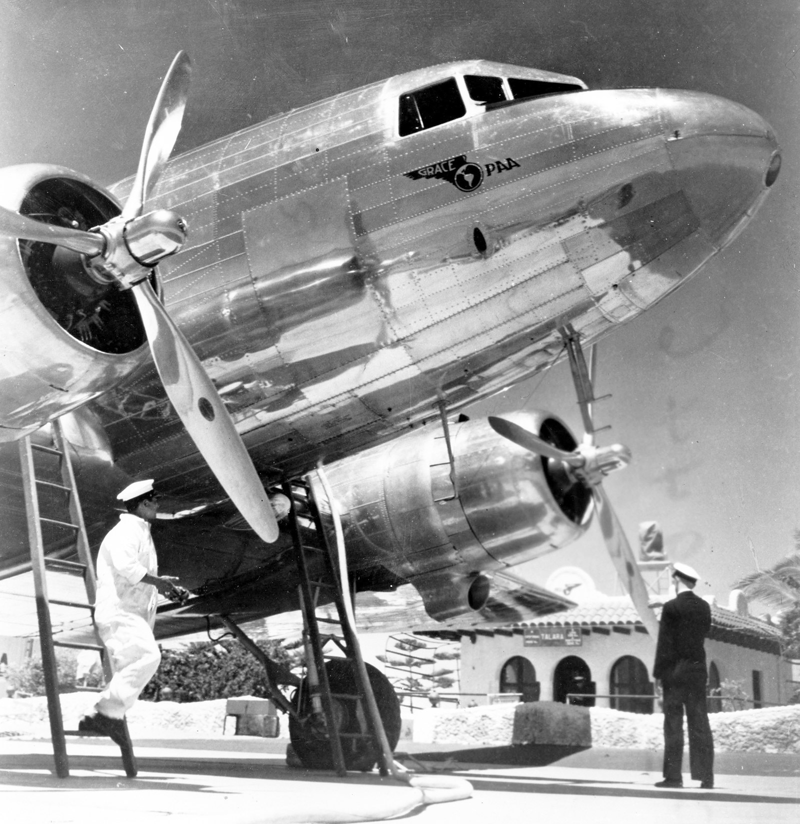 black and white close-up of DC-3