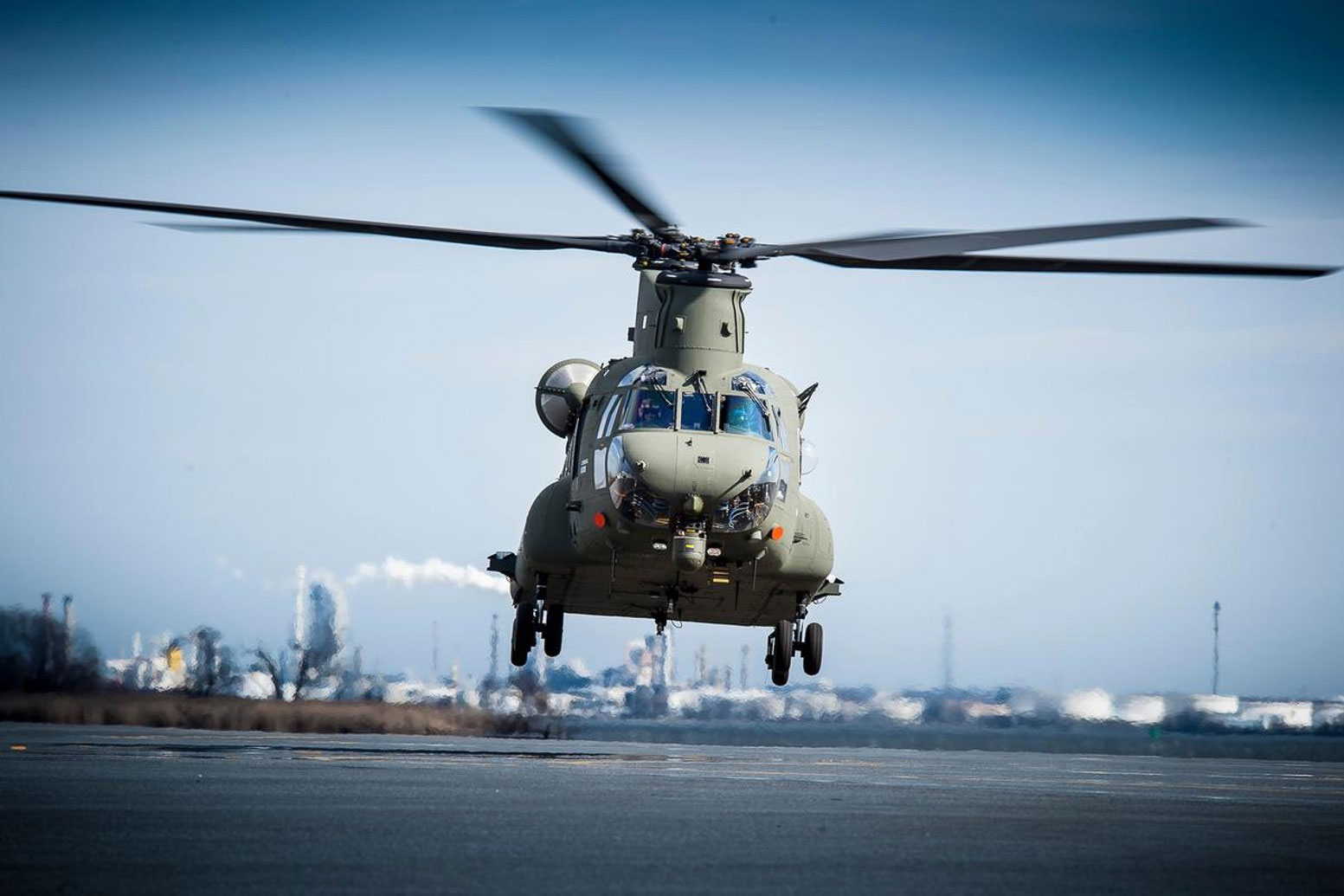 A Boeing Mk6 Royal Air Force Chinook takes off from the Ridley Park facility.