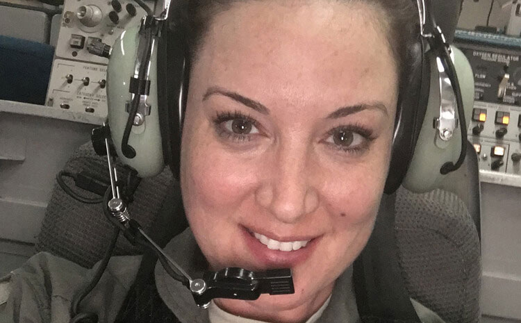 Stephanie Rose's selfie while sitting in the cockpit.
