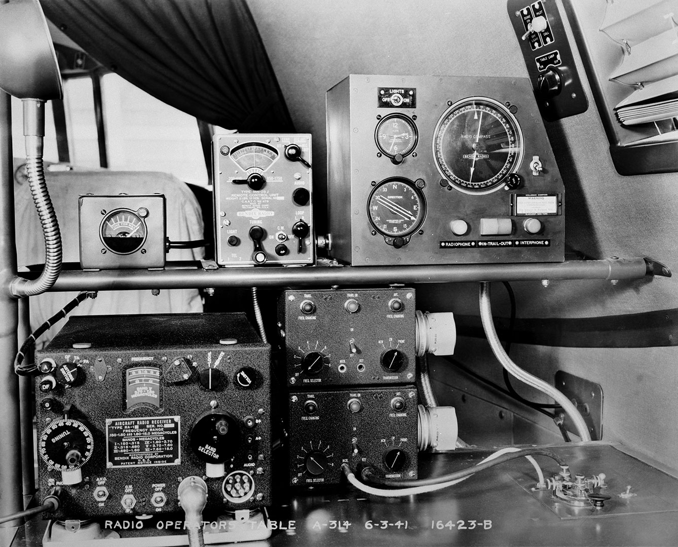 Black and white photo of radio on aircraft.