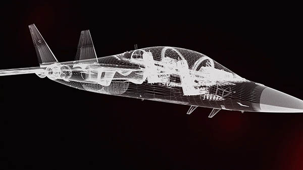 Black and white interior digital image of T-7A