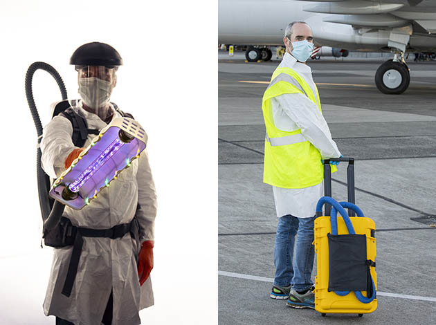 Backpack and rollercase UV wand designs