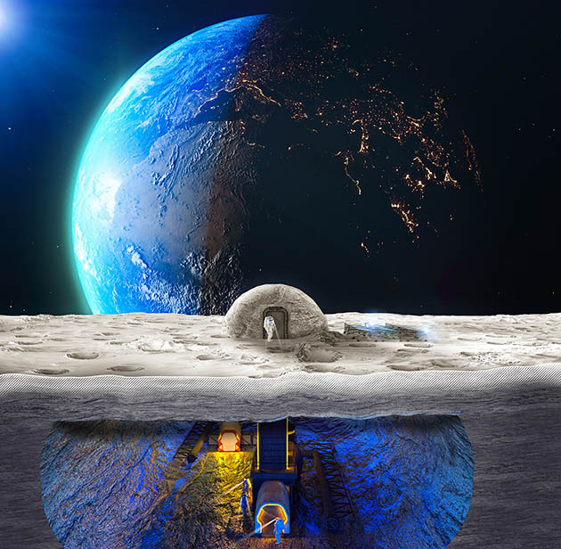 Lunar base, spatial outpost. First settlement on the moon. Space missions. Living modules for the conquest of space in the lunar subsoil. 3d render. Moon soil. Lunar ark. Lava tube, regolith.Nasa link: https://visibleearth.nasa.gov/images/73776/august-blue-marble-next-generation-w-topography-and-bathymetry/73787lApp: Blender