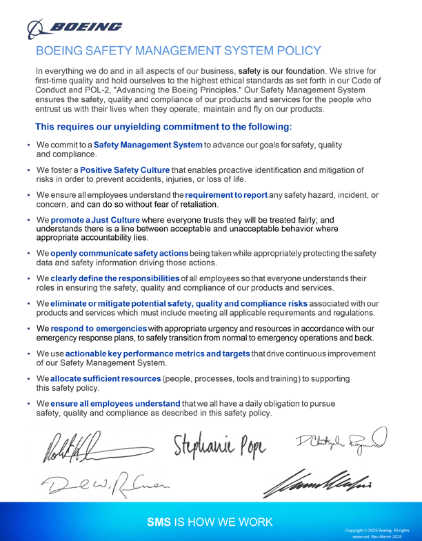 Signed Boeing Safety Management System Policy