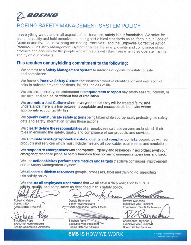 Signed Boeing Safety Management System Policy