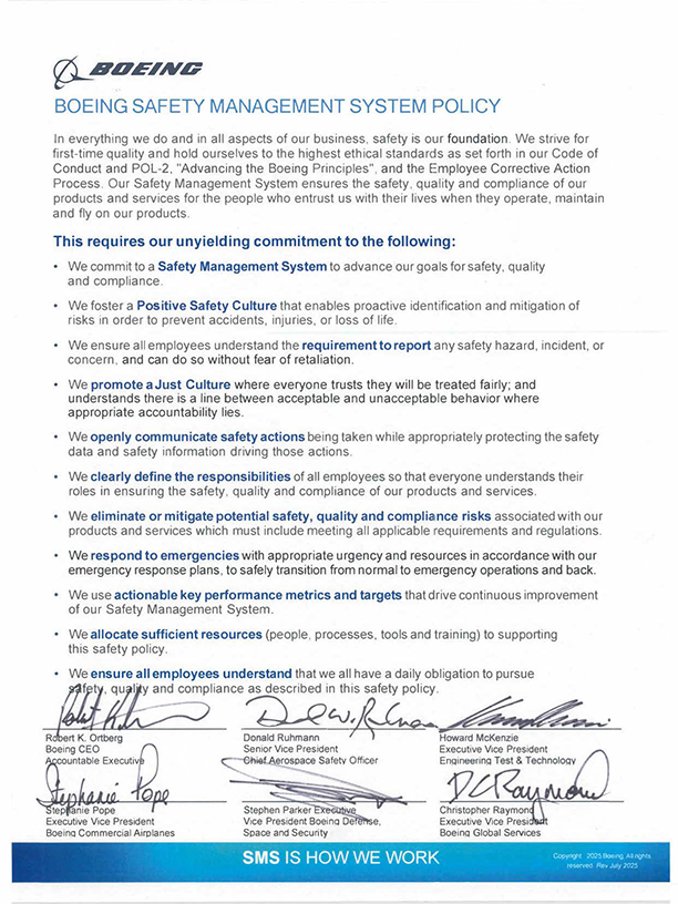 Signed Boeing Safety Management System Policy
