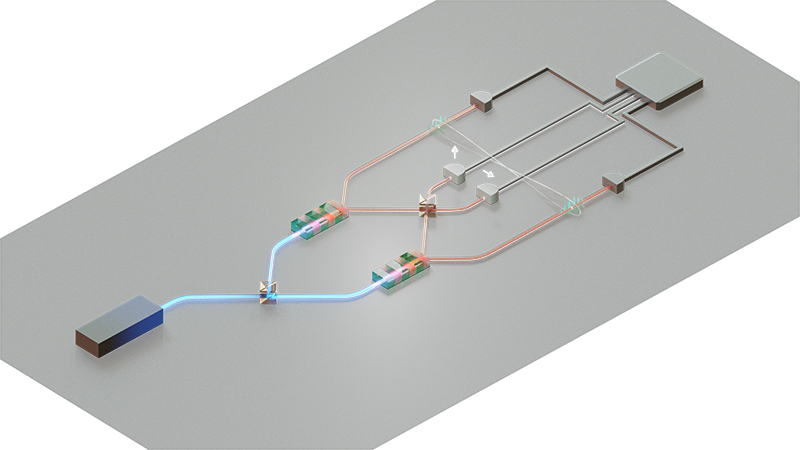 A 3D illustration of an electronic circuit with pathways and components, highlighting a specific area of interest.