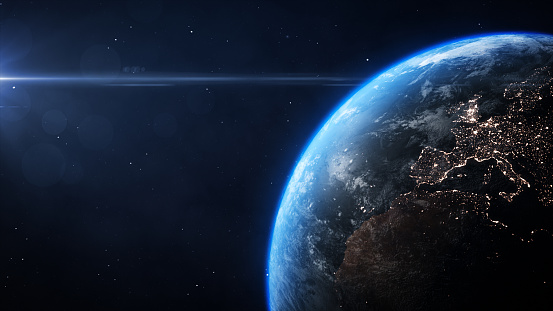 Planet Earth Satellite View. 
Maps from NASA: https://visibleearth.nasa.gov/images/144875/earth-at-night-black-marble-2012-color-maps-v2