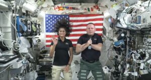 CFT Commander Butch Wilmore and Pilot Suni Williams speak with media from the International Space Station