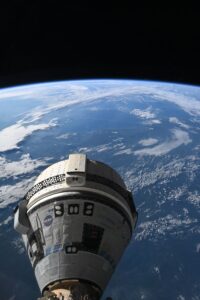 Starliner is seen on the International Space Station over Houston, home to Starliner mission control and astronaut training.