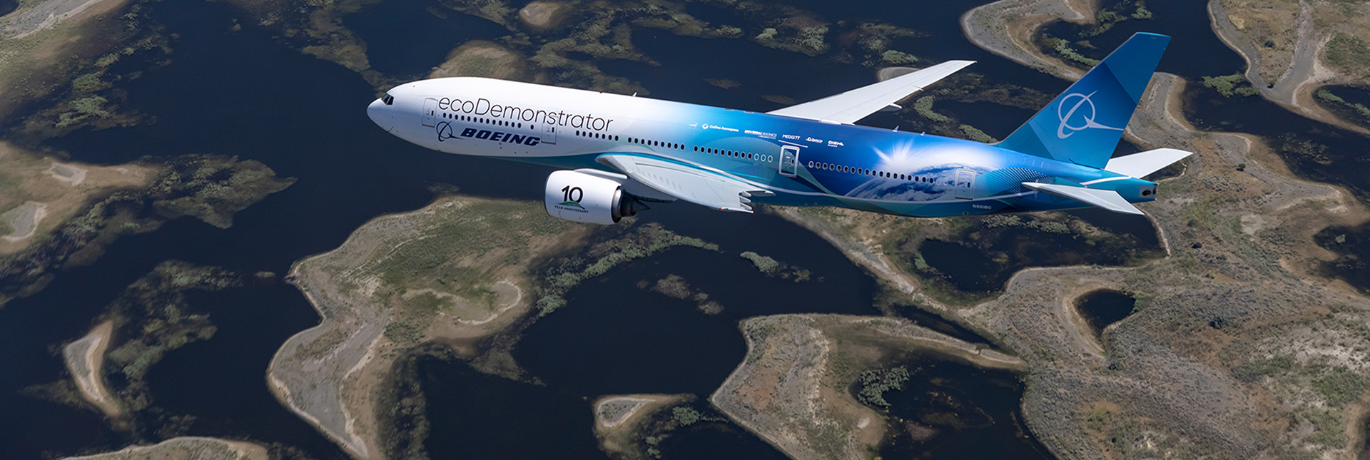 ecoDemonstrator in flight over mountains