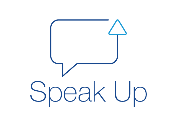 Icon of text bubble with text "Speak Up".
