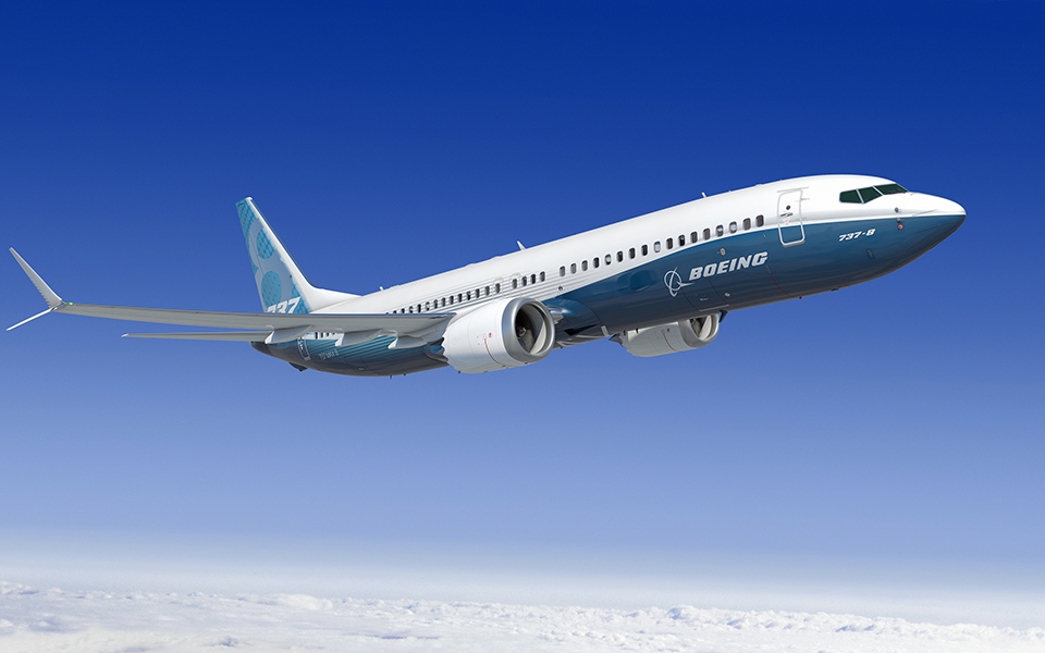 Image of 7 3 7 MAX 8 in flight.