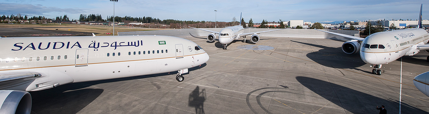Saudia Air 787-9 Dreamliners and a 777-300ER (Extended Range).