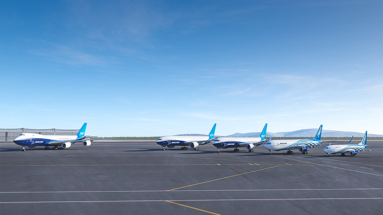 Boeing freighter family lined beside each other