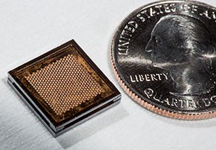 Component size comparison to a U S  quarter.