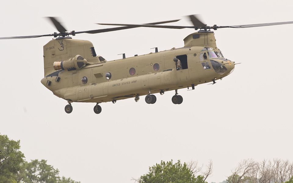 CH-47F Chinook in flight.