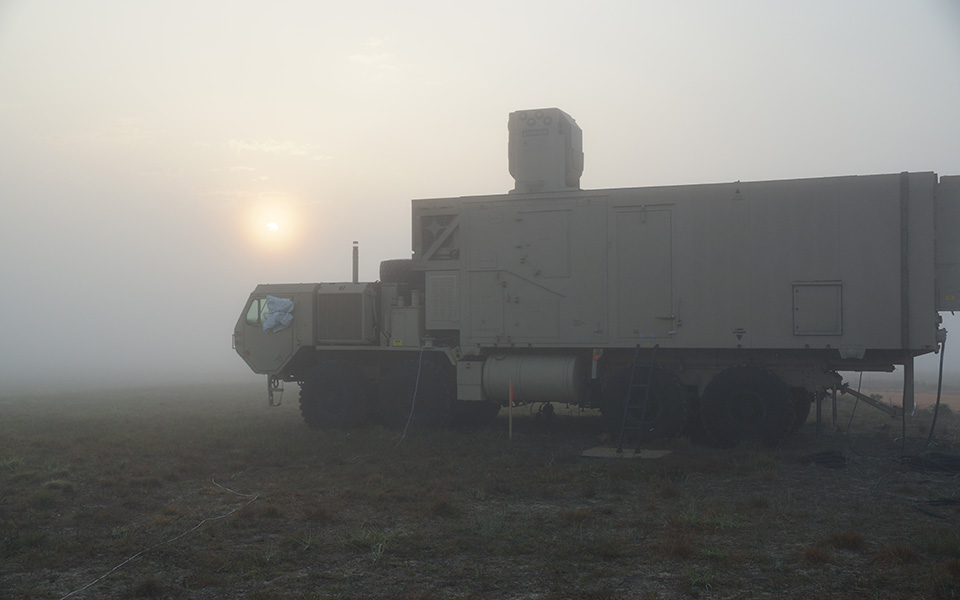 High Energy Laser mounted on a Family of Medium Tactical Vehicles truck