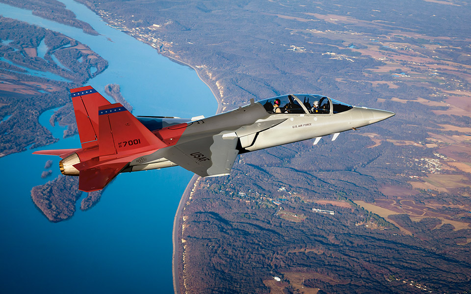 Picture of the T7A Red Hawk in flight.
