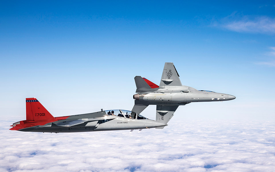 Picture of the T7A Red Hawk in flight.