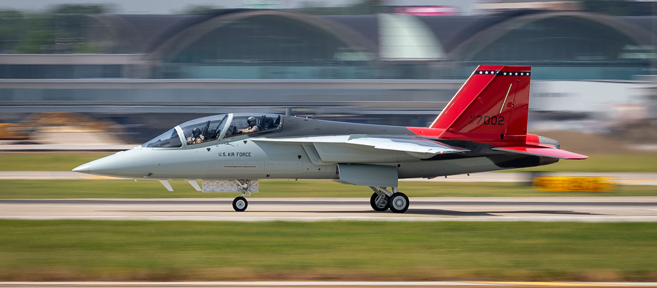 Picture of a T-7A Red Hawk on a runway.