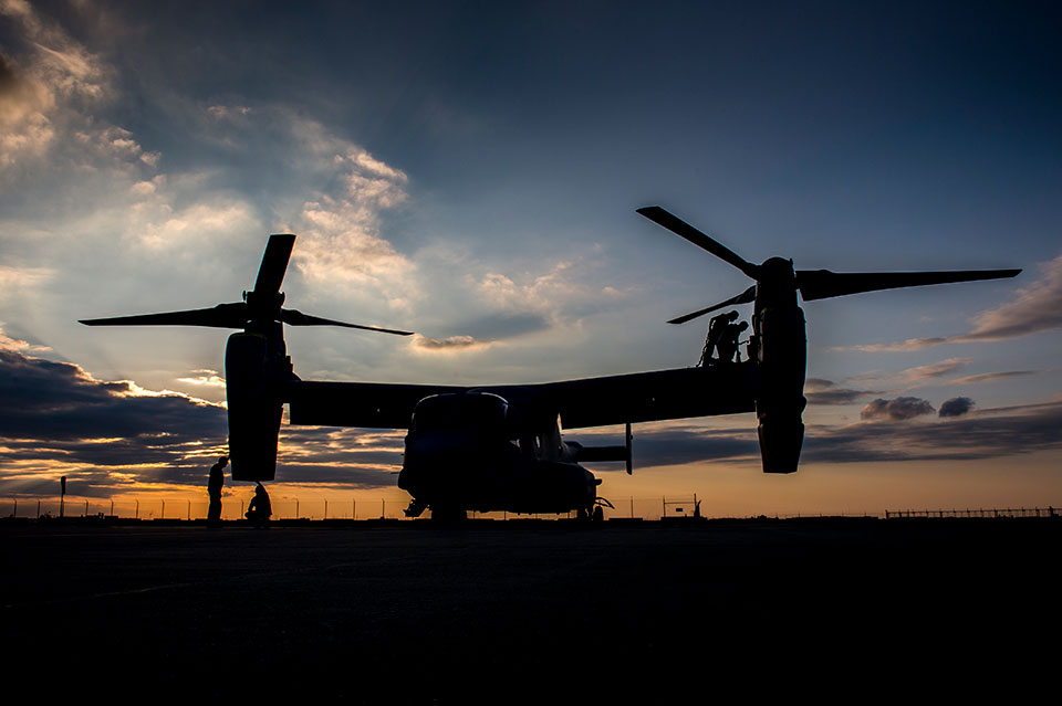 Picture of the V-22 Osprey at dusk.