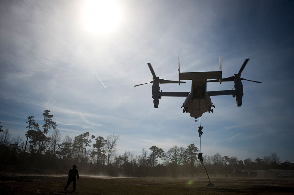 Picture of the V-22 Osprey on flight deck.