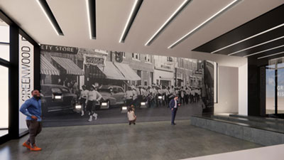 A rendering of the entry of Greenwood Rising