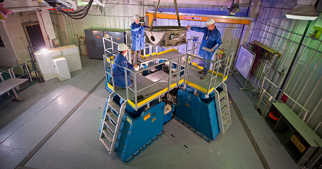Boeing test and evaluation engineers calibrate instruments at the Little Mountain Test Facility in Ogden, Utah.