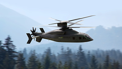Computer rendering of the coaxial helicopter DEFIANT X in level flight.