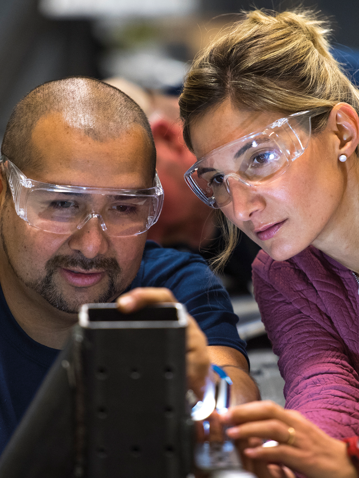 Mechanic Jose Mojica (left) and design engineer Sara Fortea Altava