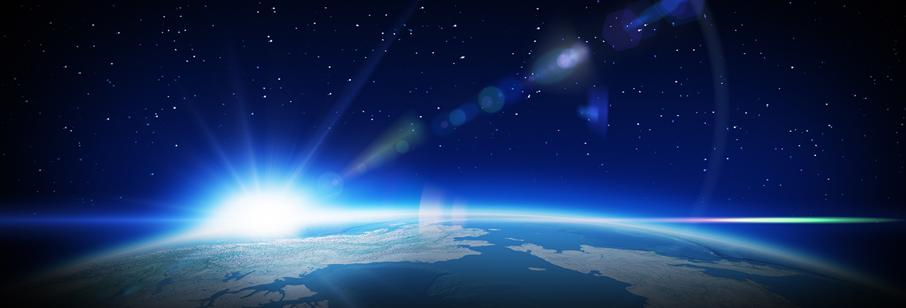 Sunrise over Earth from space.