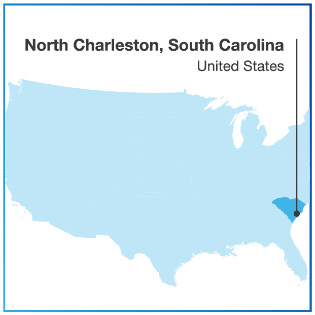 United States map highlighting North Charleston Area, South Carolina