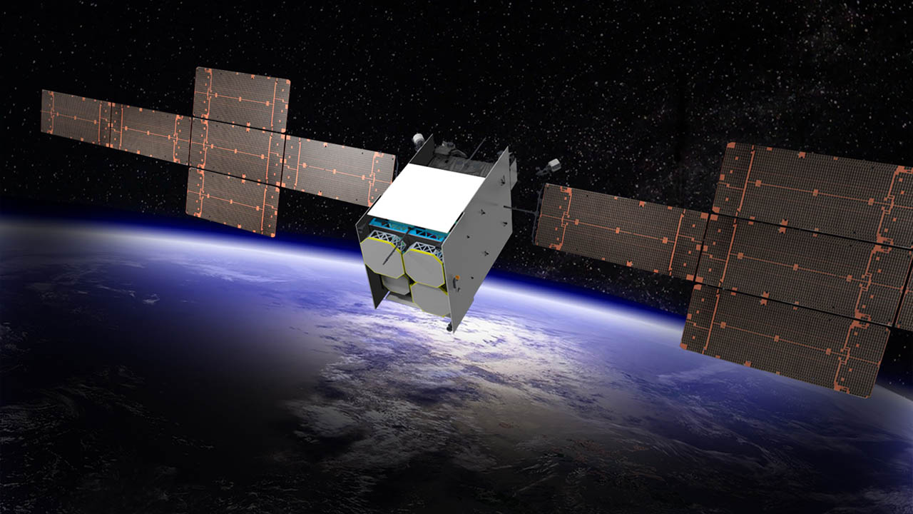 Picture of a Boeing Satellite in orbit above Earth.