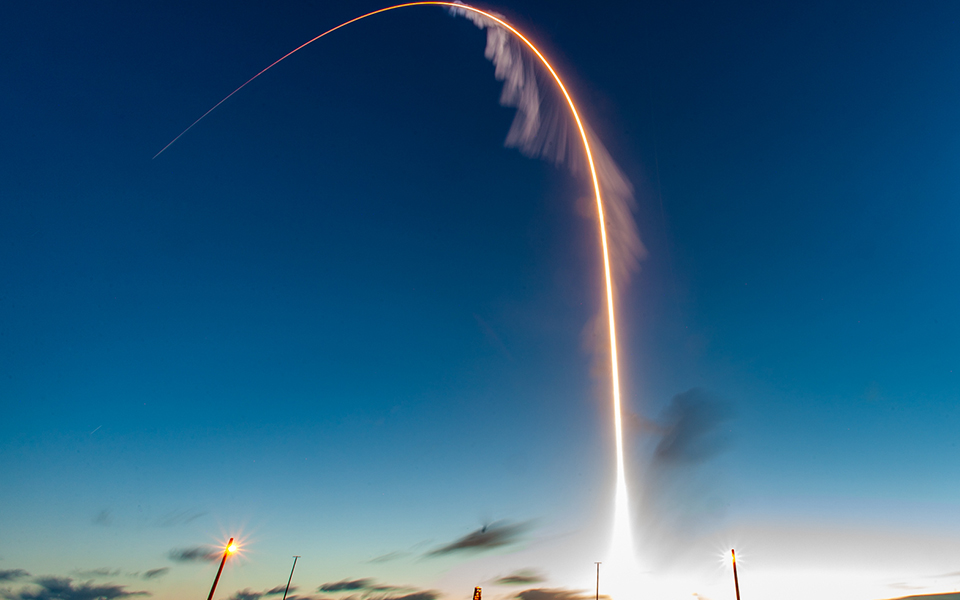 Picture of CST-100 Starliner launch trail shortly after liftoff on December twentieth 2019. 