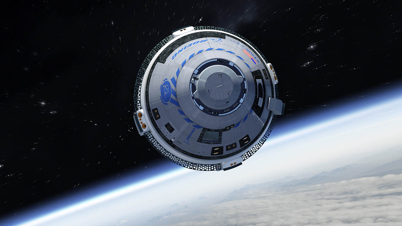 Picture of the CST-100 Starliner space capsule in orbit.