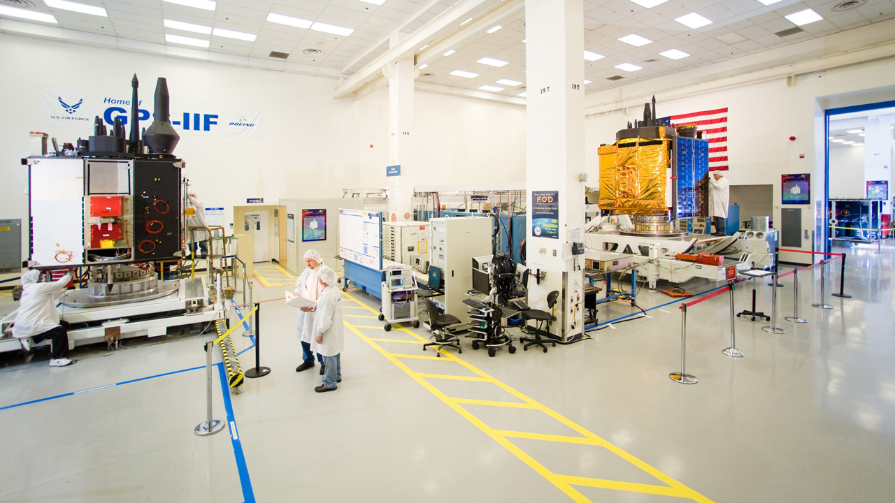 Picture of Global Positioning System IIF in factory.