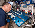 Picture of male astronaut at a workstation.