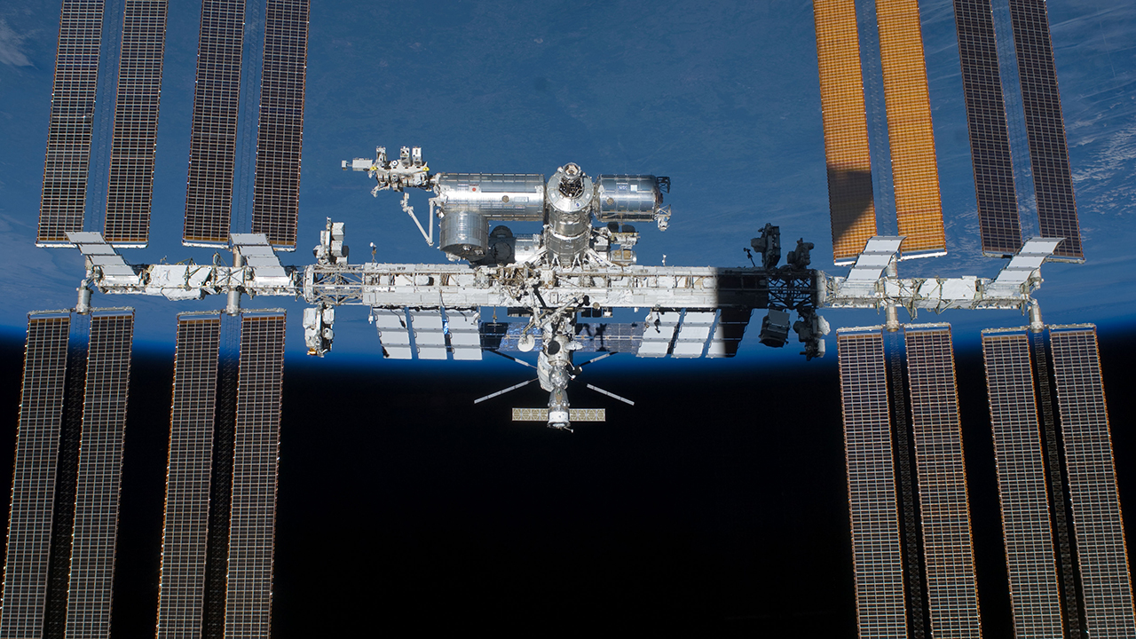 Picture of the International Space Station in orbit.