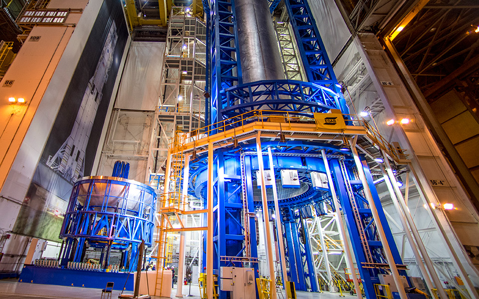 Picture of the Boeing Space Launch System component in factory.