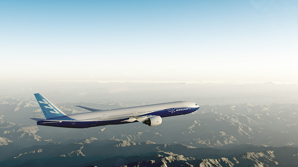 Picture of Boeing 7 7 7 in flight.